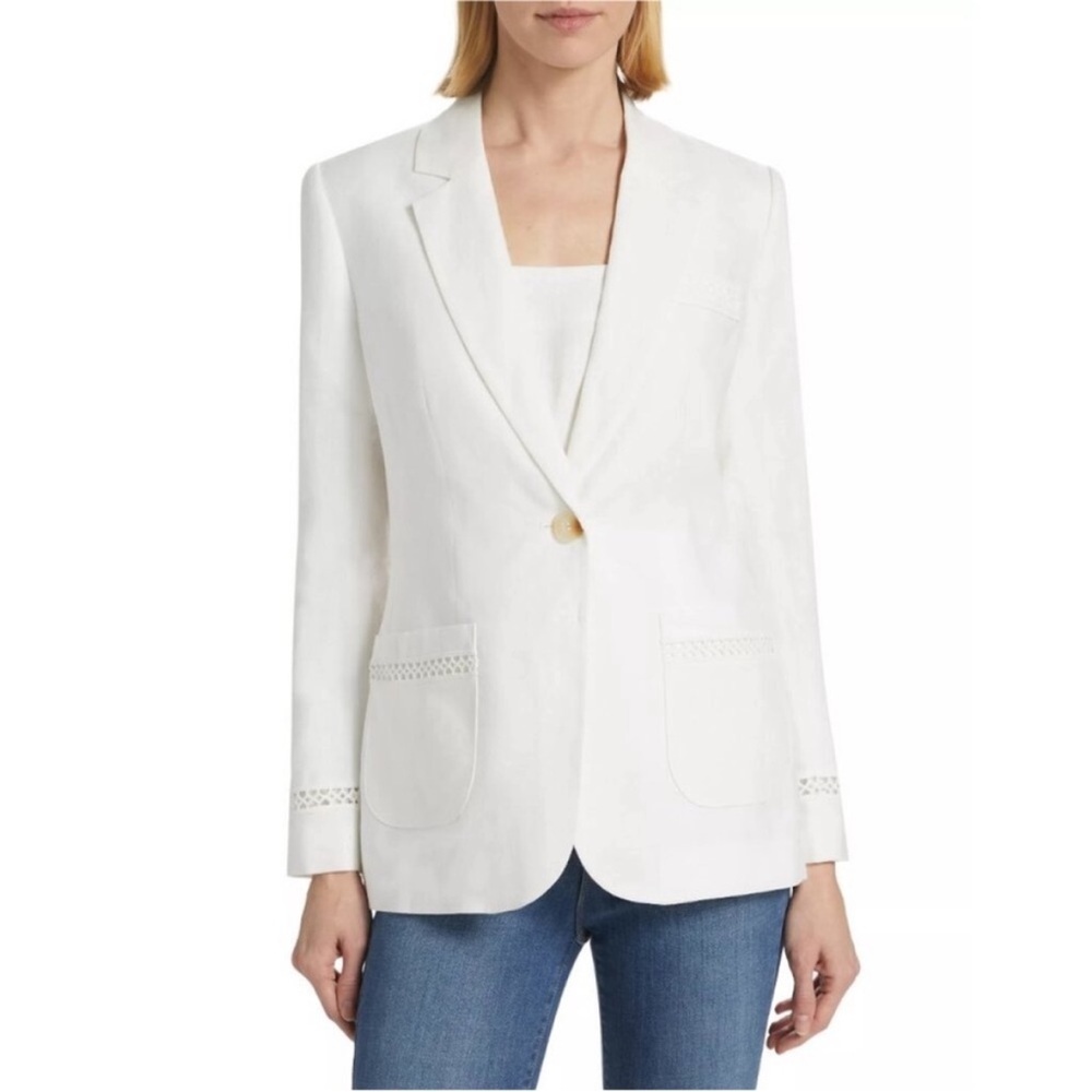 Elie Tahari White Linen Eyelet Blazer Jacket size 6